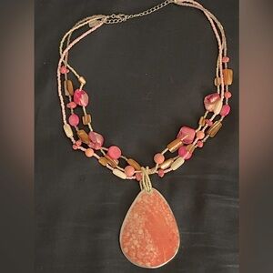Coral and pink shell beaded necklace